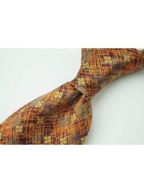 Mariano Rubinacci Abstract Red Orange Gold Silk Tie BRAND NEW
